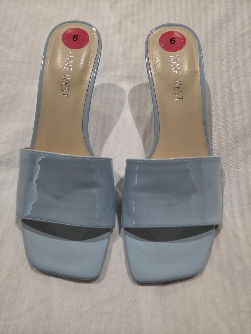 Nine West Powder Blue Patent Slide Mules Size: 6M